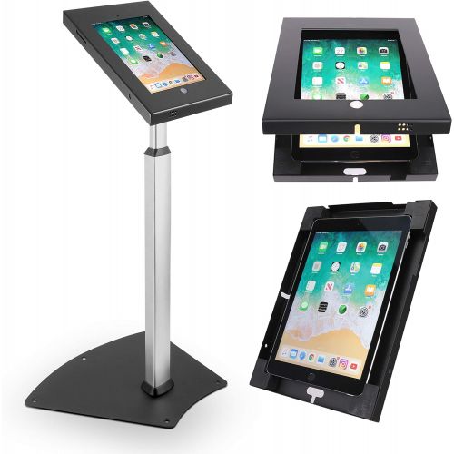  Pyle PSPADLK55 Tamper-Proof Anti-Theft iPad Kiosk Safe Security Public Floor Stand, Holder, Public Display Case with Adjustable Height & Cable Management for iPads 2/3/4/Air , Blac