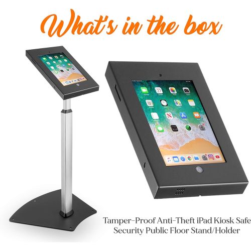  Pyle PSPADLK55 Tamper-Proof Anti-Theft iPad Kiosk Safe Security Public Floor Stand, Holder, Public Display Case with Adjustable Height & Cable Management for iPads 2/3/4/Air , Blac