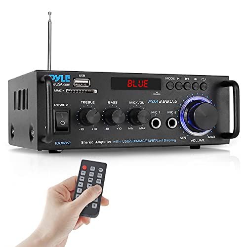  Pyle Wireless Bluetooth Stereo Power Amplifier - 200W Dual Channel Sound Audio Stereo Receiver System w/ RCA, USB, SD, MIC IN, FM Radio, For Home Theater Entertainment via RCA, Studio U