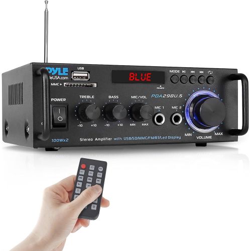  Pyle Wireless Bluetooth Stereo Power Amplifier - 200W Dual Channel Sound Audio Stereo Receiver System w/ RCA, USB, SD, MIC IN, FM Radio, For Home Theater Entertainment via RCA, Studio U