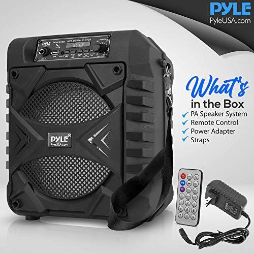  Pyle Portable Bluetooth PA Speaker System - 300W Rechargeable Outdoor Bluetooth Speaker Portable PA System w/ 8” Subwoofer, AUX, Microphone in, Party Lights, MP3/USB, Radio, Remote - Py