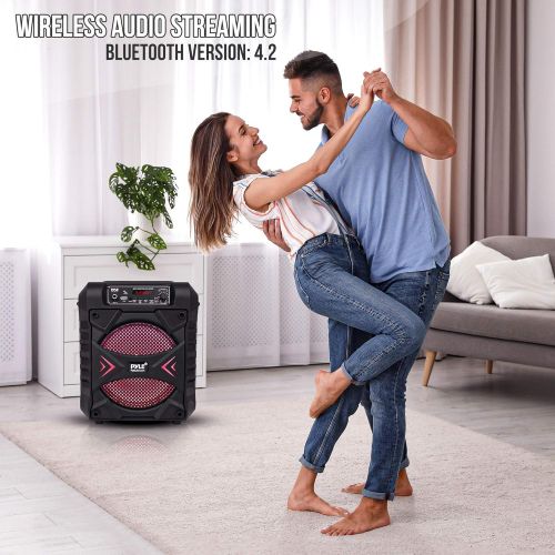  Pyle Portable Bluetooth PA Speaker System - 300W Rechargeable Outdoor Bluetooth Speaker Portable PA System w/ 8” Subwoofer, AUX, Microphone in, Party Lights, MP3/USB, Radio, Remote - Py