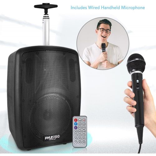  Pyle Wireless Portable PA Speaker System - 360W Bluetooth Compatible Battery Powered Rechargeable Outdoor DJ sound Speaker Microphone Set with MP3 USB SD FM Radio RCA 1/4 Mic In Wheels