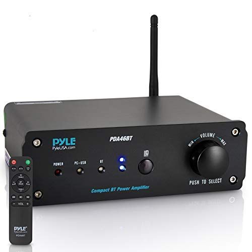  Pyle 100W Bluetooth Audio Stereo Amplifier - 110/240V, 2 Ch.Pro Audio Desktop Amp w/ Direct-to-Computer Connection via USB Port & Hi-Fi System/TWS Function, w/ Rotary Volume Control - P