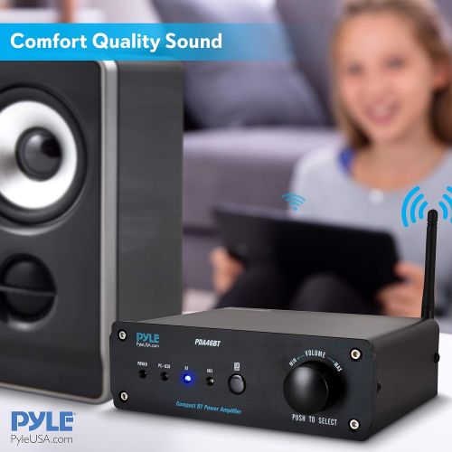  Pyle 100W Bluetooth Audio Stereo Amplifier - 110/240V, 2 Ch.Pro Audio Desktop Amp w/ Direct-to-Computer Connection via USB Port & Hi-Fi System/TWS Function, w/ Rotary Volume Control - P