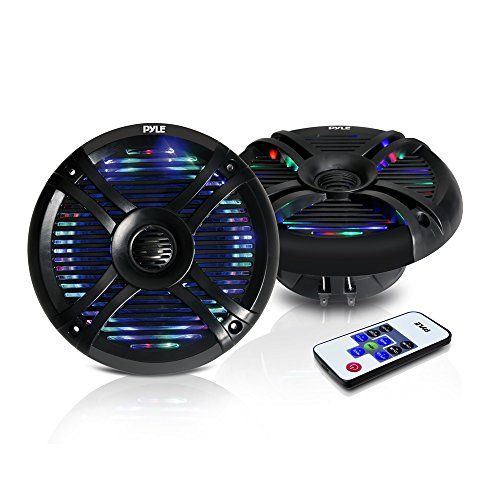  6.5” Dual Waterproof Marine Speakers - 250W Outdoor Car/Boat Radio Stereo Speakers Waterproof/Weather Proof Marine Stereo Speakers System Pair LED Mount Speaker Wire Grill - Pyle P