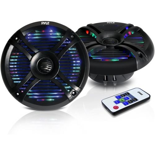  6.5” Dual Waterproof Marine Speakers - 250W Outdoor Car/Boat Radio Stereo Speakers Waterproof/Weather Proof Marine Stereo Speakers System Pair LED Mount Speaker Wire Grill - Pyle P