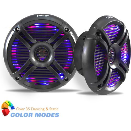  6.5” Dual Waterproof Marine Speakers - 250W Outdoor Car/Boat Radio Stereo Speakers Waterproof/Weather Proof Marine Stereo Speakers System Pair LED Mount Speaker Wire Grill - Pyle P