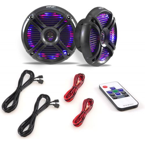  6.5” Dual Waterproof Marine Speakers - 250W Outdoor Car/Boat Radio Stereo Speakers Waterproof/Weather Proof Marine Stereo Speakers System Pair LED Mount Speaker Wire Grill - Pyle P