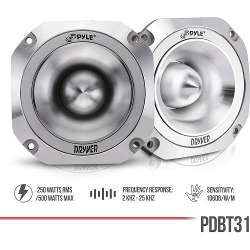  1.5” Audio Car Tweeter Speaker - Aluminum Die-Cast Frame, 500 Watt Peak, 2 kHz - 25 kHz Frequency Response, 4 Ohm, Heavy Duty 30 oz. Magnet Structure - Pyle PDBT31 SILVER