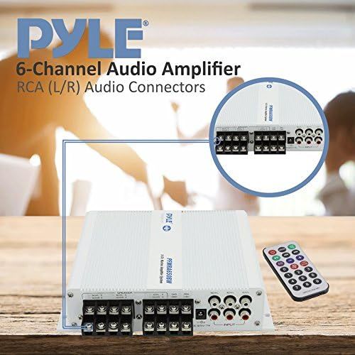  Pyle 6-Channel Bluetooth Audio Marine Amplifier - 600 Watt Power Compact Weather Resistant Audio Amp Wireless Receiver System W/ MP3, USB, SD Reader, Volume Bass Treble Control, LCD Dig