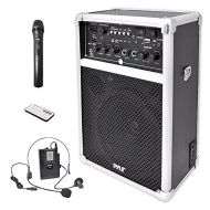 Pyle Pro Outdoor Indoor Portable PA Stereo Sound System with 6.5 inch Speaker, USB SD Card Reader, Rechargeable Battery, Indicator Lights, Wireless Microphone, Remote-PWMA170, Silv