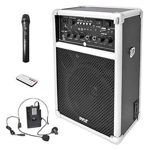  Pyle Pro Outdoor Indoor Portable PA Stereo Sound System with 6.5 inch Speaker, USB SD Card Reader, Rechargeable Battery, Indicator Lights, Wireless Microphone, Remote-PWMA170, Silv