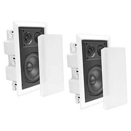  Pyle Ceiling Wall Mount Enclosed Speaker - 400 Watt Stereo In-wall / In-ceiling 8 Enclosed Full Range Deep Bass Speaker System - 50Hz-20kHz Frequency Response, 4-8 Ohm, Flush Mount - Py