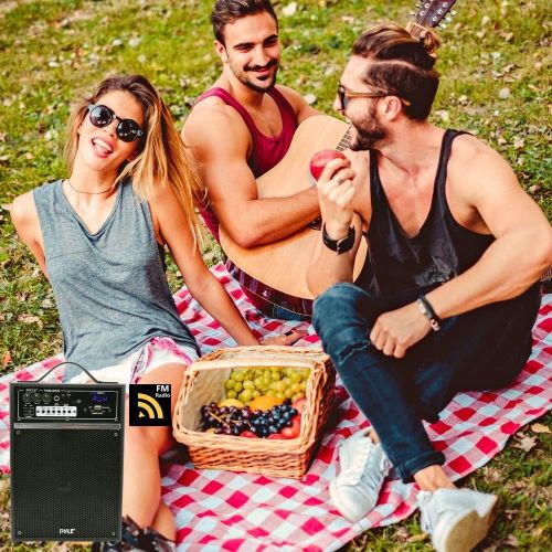  Pyle 300 Watt Outdoor Indoor Wireless Bluetooth Portable PA Speaker 6.5 inch Subwoofer Sound System with USB SD Card Reader, Rechargeable Battery, Wired Microphone, FM Radio, Remot