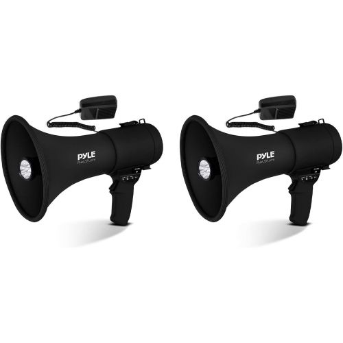  Pyle Portable PA Megaphone Speaker with Built-in Rechargeable Battery, LED Lights, Siren Alarm Mode & Adjustable Volume Control Black (2 Pack)