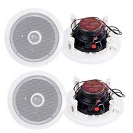 Pyle 6.5 500W 2-Way Round In-Wall/Ceiling Home Audio Speaker System, White, 4pk