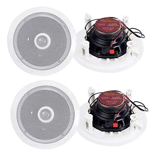  Pyle 6.5 500W 2-Way Round In-Wall/Ceiling Home Audio Speaker System, White, 4pk