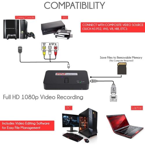  Pyle Capture Card Video Recording System - AV Game Recorder Converter, Full HD 1080P Digital Media File Creation System w/HDMI Support, Audio for USB, SD, PC, DVD, PS4, PS3, Xbox One, X