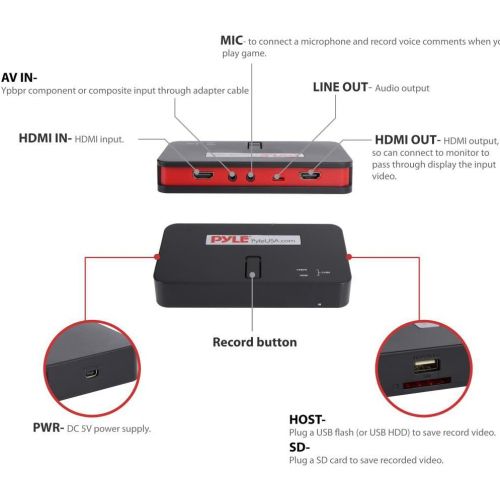  Pyle Capture Card Video Recording System - AV Game Recorder Converter, Full HD 1080P Digital Media File Creation System w/HDMI Support, Audio for USB, SD, PC, DVD, PS4, PS3, Xbox One, X
