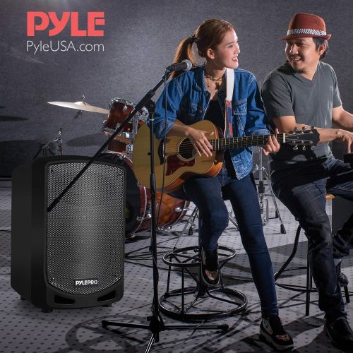  Pyle Portable Bluetooth PA Speaker System - Indoor Outdoor Karaoke Sound System w/Wireless Mic, Audio Recording, Rechargeable Battery, USB/SD Reader, Stand Mount, for Party, Crowd Contr