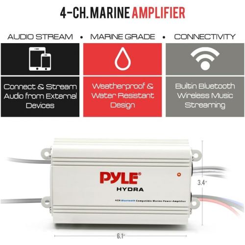  Pyle Auto 4-Channel Marine Amplifier - 200 Watt RMS 4 OHM Full Range Stereo with Wireless Bluetooth & Powerful Prime Speaker - High Crossover HD Music Audio Multi Channel System PL