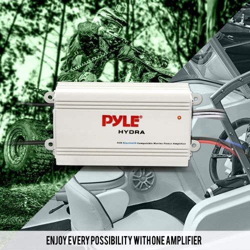  Pyle Auto 4-Channel Marine Amplifier - 200 Watt RMS 4 OHM Full Range Stereo with Wireless Bluetooth & Powerful Prime Speaker - High Crossover HD Music Audio Multi Channel System PL