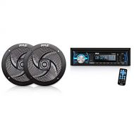 Pyle Marine Speakers - 5.25 Inch Low Profile Slim Style Waterpro Outdoor Audio Stereo Sound System - 1 Pair in Black, White & Marine Bluetooth Stereo Radio - 12v Single DIN Radio R