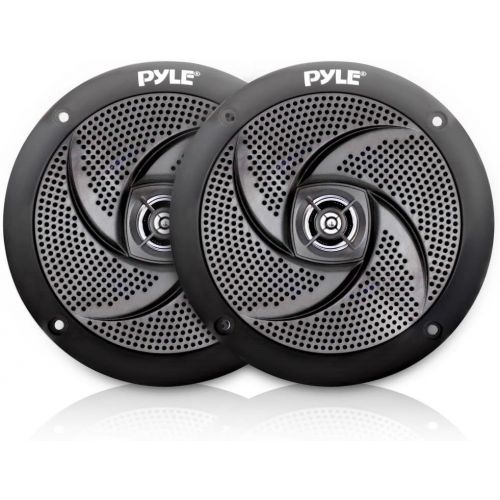  Pyle Marine Speakers - 5.25 Inch Low Profile Slim Style Waterpro Outdoor Audio Stereo Sound System - 1 Pair in Black, White & Marine Bluetooth Stereo Radio - 12v Single DIN Radio R