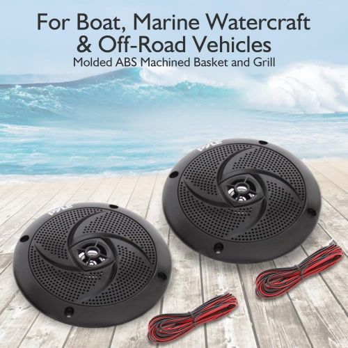  Pyle Marine Speakers - 5.25 Inch Low Profile Slim Style Waterpro Outdoor Audio Stereo Sound System - 1 Pair in Black, White & Marine Bluetooth Stereo Radio - 12v Single DIN Radio R