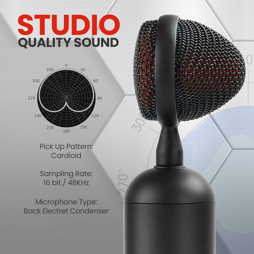  Pyle Professional USB Cardioid Condenser Microphone - Audio Mic w/USB Cable, Built-in Pop Filter, Adjustable Desktop Stand - for Gaming PS4, Streaming, Podcasting, Studio, YouTube