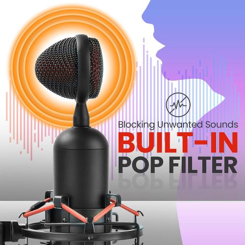  Pyle Professional USB Cardioid Condenser Microphone - Audio Mic w/USB Cable, Built-in Pop Filter, Adjustable Desktop Stand - for Gaming PS4, Streaming, Podcasting, Studio, YouTube