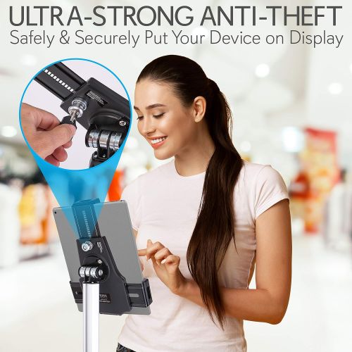  Anti-Theft Adjustable Tablet Security Stand - Metal Floor Mount Tablet Holder w/Lock, 360 ° Rotation, Works w/iPad Mini, Kindle Fire HD, Samsung Galaxy, Android Tablets - Pyle PSPA