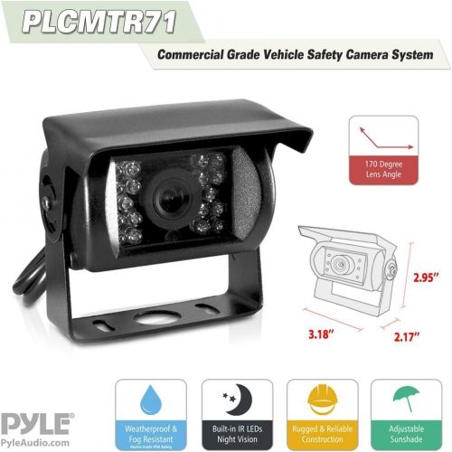  Car Backup Rear View Camera - Reverse Parking Rearview Back Up Car Camera And Monitor Video System w/ 7 Monitor, Dual DC 12-24V - Back Up Camera For Bus, Truck, Trailer, Van - Pyle