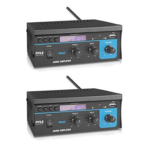  Pyle PCA2 Powerful 80 Watt Compact Mini Dual Channel Intelligent Stereo Sound Speaker Amplifier Receiver Box Home Audio System (2 Pack)