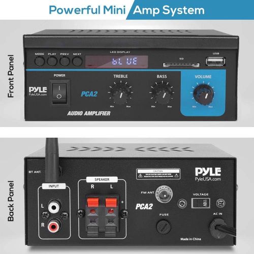  Pyle PCA2 Powerful 80 Watt Compact Mini Dual Channel Intelligent Stereo Sound Speaker Amplifier Receiver Box Home Audio System (2 Pack)
