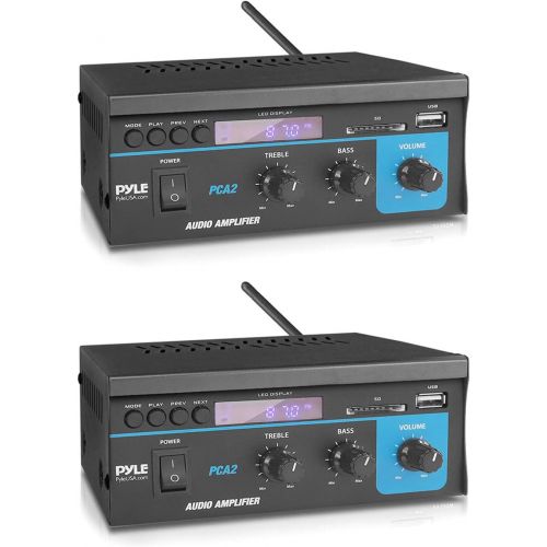  Pyle PCA2 Powerful 80 Watt Compact Mini Dual Channel Intelligent Stereo Sound Speaker Amplifier Receiver Box Home Audio System (2 Pack)