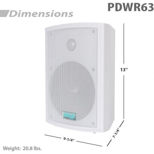  Pyle PDWR63 Dual Waterproof Outdoor Speaker System - 6.5 Inch Pair of Weatherproof Wall or Ceiling Mounted White Speakers w/Heavy Duty Grill, Universal Mount - for Use in The Pool,