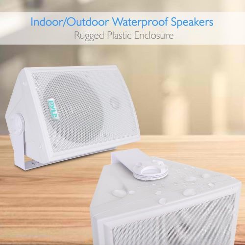  Pyle PDWR63 Dual Waterproof Outdoor Speaker System - 6.5 Inch Pair of Weatherproof Wall or Ceiling Mounted White Speakers w/Heavy Duty Grill, Universal Mount - for Use in The Pool,