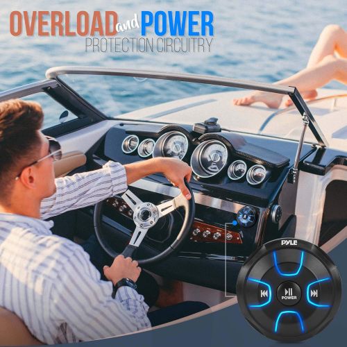  Pyle Amplified Wireless BT Audio Controller - Waterproof-Rated Marine Receiver Remote Control for Car, Truck, Boat, 4x4, PowerSport Vehicles (800 Watt) (PLMRBT19)