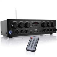 Pyle Wireless Bluetooth Karaoke-6 Channel 750 Watt Home Audio Sound Power Stereo Receiver Amplifier w/USB, Headphone, 2 Microphone Input w/Echo, Talkover for PA PTA62BT, Black