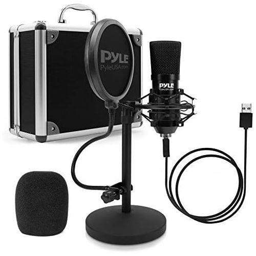  Pyle USB Microphone Podcast Recording Kit - Audio Cardioid Condenser Mic w/Desktop Stand and Pop Filter - for Gaming PS4, Streaming, Podcasting, Studio, YouTube, Works w/Windows Mac PC