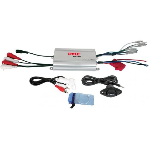  Pyle Hydra Marine Amplifier - Upgraded Elite Series 400 Watt 4 Channel Micro Amplifier - Waterproof, GAIN Level Controls, RCA Stereo Input, 3.5mm Jack, MP3 & Volume Control (PLMRMP