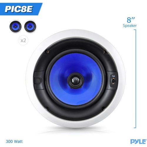  Pyle 2-Way In-Wall In-Ceiling Speaker System - Dual 8 Inch 300W Pair of Ceiling Wall Flush Mount Speakers w/ 1 Silk Dome Tweeter, Adjustable Treble Control - For Home Theater Entertainm