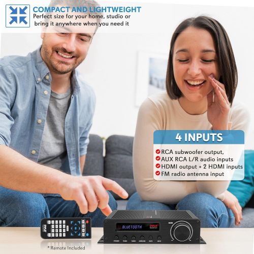  Wireless Bluetooth Home Audio Amplifier - 100W 5 Channel Home Theater Power Stereo Receiver, Surround Sound w/ HDMI, AUX, FM Antenna, Subwoofer Speaker Input, 12V Adapter - Pyle PF