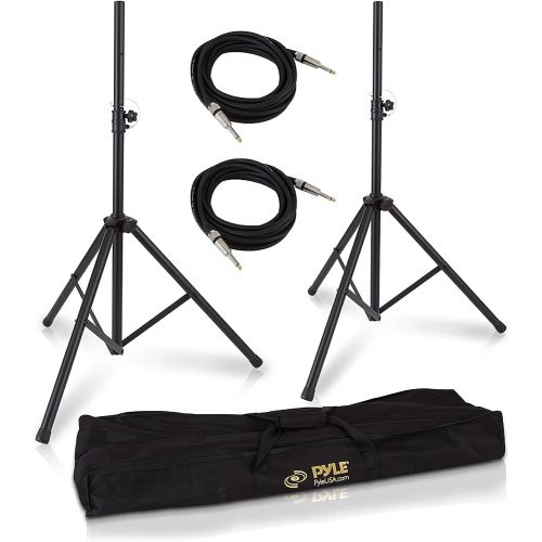  Pyle Universal Stand Kit-Height Adjustable 3.6’ -5.6’ Tall Sound Equipment Tripod Mount for Speakers w/ 35mm Insert-Home, Stage, Studio Use-(2), Black, 21’ ft 1/4 Audio Cable (PMDK