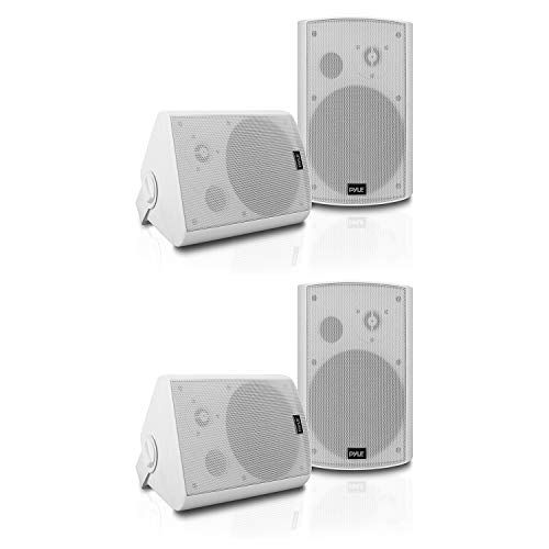  Pyle PDWR61BTWT 6.5 Inch Wall Mount Waterproof Stereo Speaker System for Indoor or Outdoor Theater Wireless Bluetooth Surround Sound System, White (4 Pack)