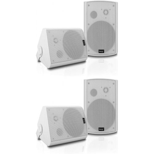  Pyle PDWR61BTWT 6.5 Inch Wall Mount Waterproof Stereo Speaker System for Indoor or Outdoor Theater Wireless Bluetooth Surround Sound System, White (4 Pack)