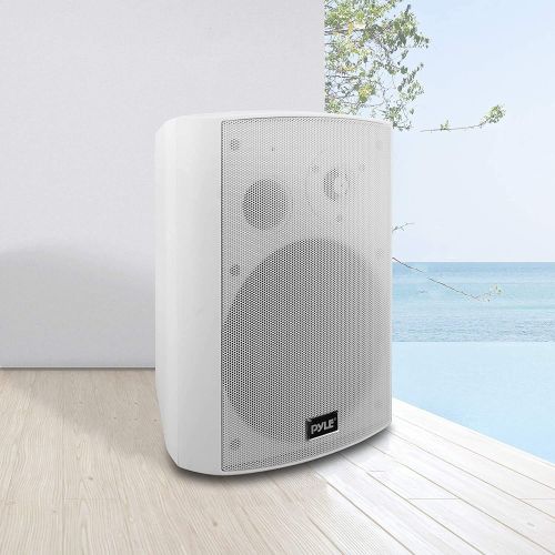  Pyle PDWR61BTWT 6.5 Inch Wall Mount Waterproof Stereo Speaker System for Indoor or Outdoor Theater Wireless Bluetooth Surround Sound System, White (4 Pack)