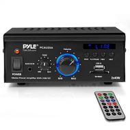 Pyle Home Audio Power Amplifier System - 2x40W Dual Channel Mini Theater Power Stereo Sound Receiver Box w/ USB, RCA, AUX, LED, Remote, 12V Adapter - For Speaker, iPhone, Studio Use - P